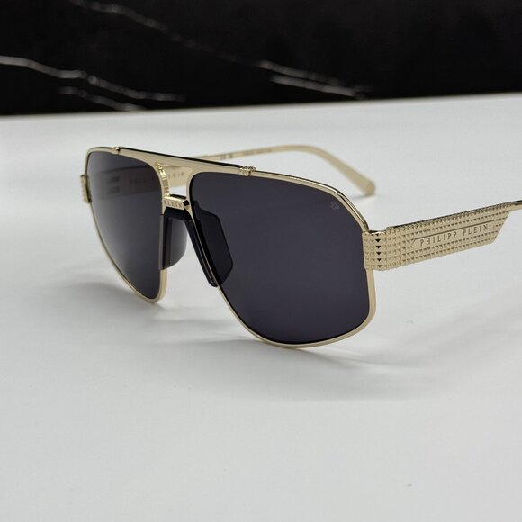 NEW PHILIPP PLEIN SPP106M 302 GOLD/GRAY MEN SUNGLASSES - Picture 7 of 11